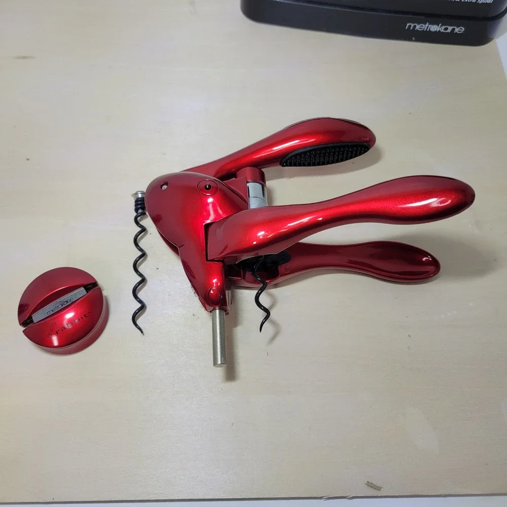 Original Rabbit Corkscrew Wine Opener Foil Cutter Extra‎ Spiral Red Metrokane